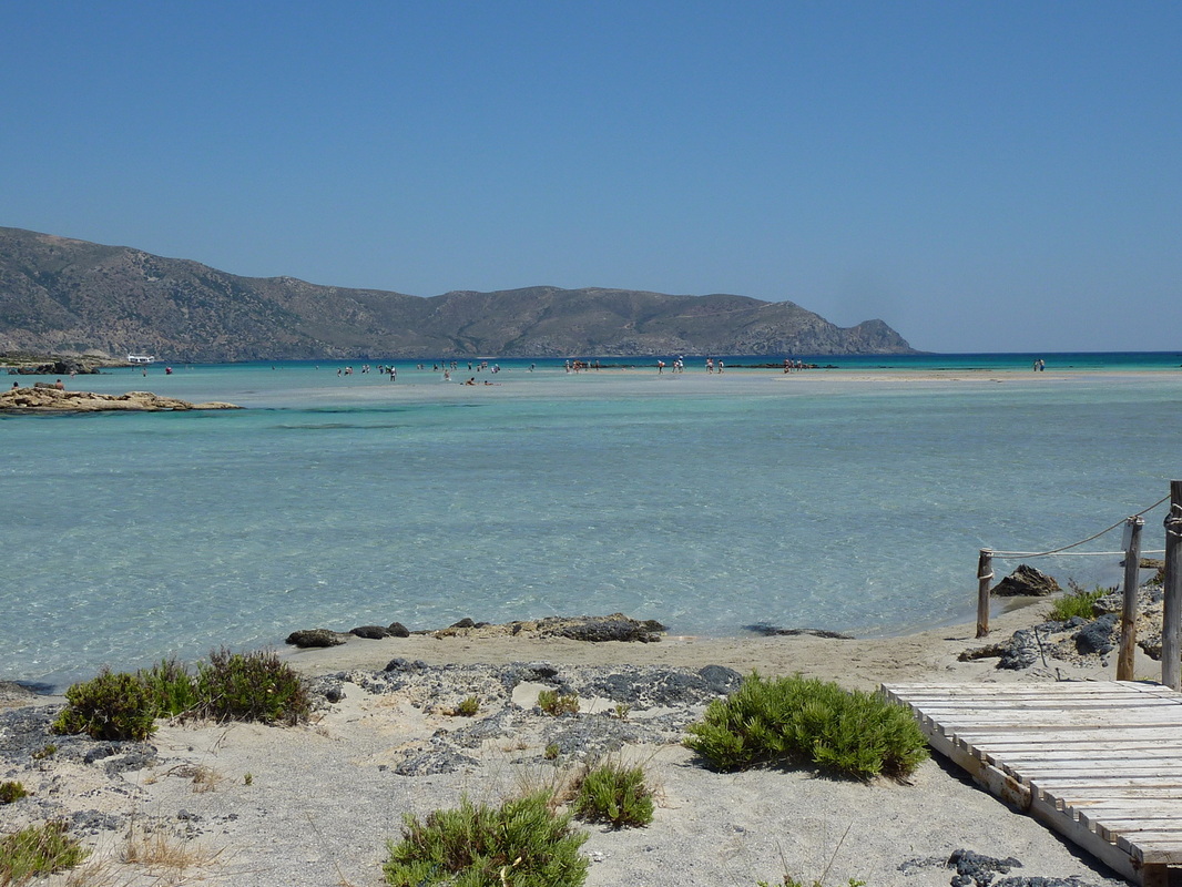 Elafonissi beach with clear waters and walk out to island opposite