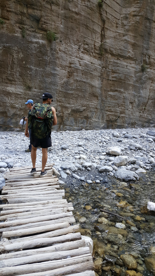 Crossing the riverbed at the narrow part of the Samaria Gorge