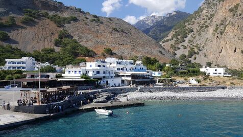 View of Agia Roumeli from the ferry when on the boat after the Samaria Gorge walk